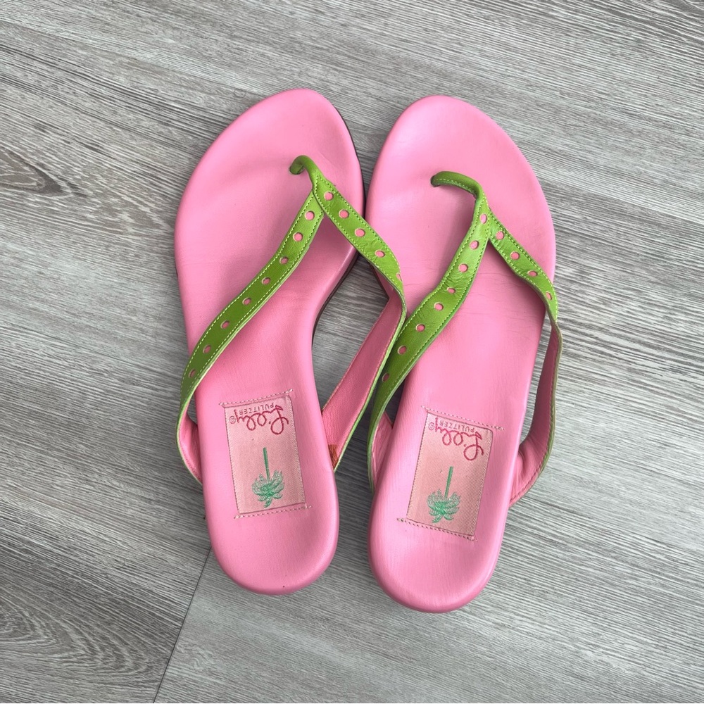 Lily Pulitzer Pink and Green Leather Sandal sz 6.5